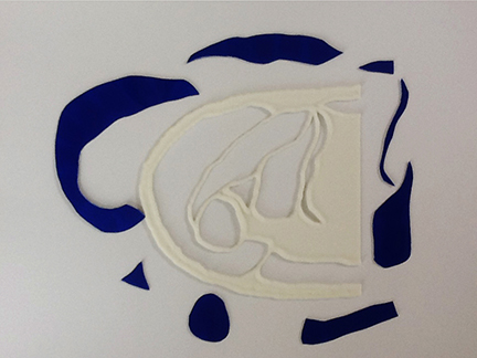 3D print of human shoulder section 1335 with muscle and bone regions as empty spaces and labeled puzzle pieces made to fit into muscle and bone spaces reinforcing location of muscles and bones in that section.